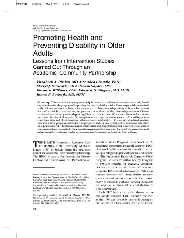 (PDF) Promoting Health and Preventing Disability in Older Adults
