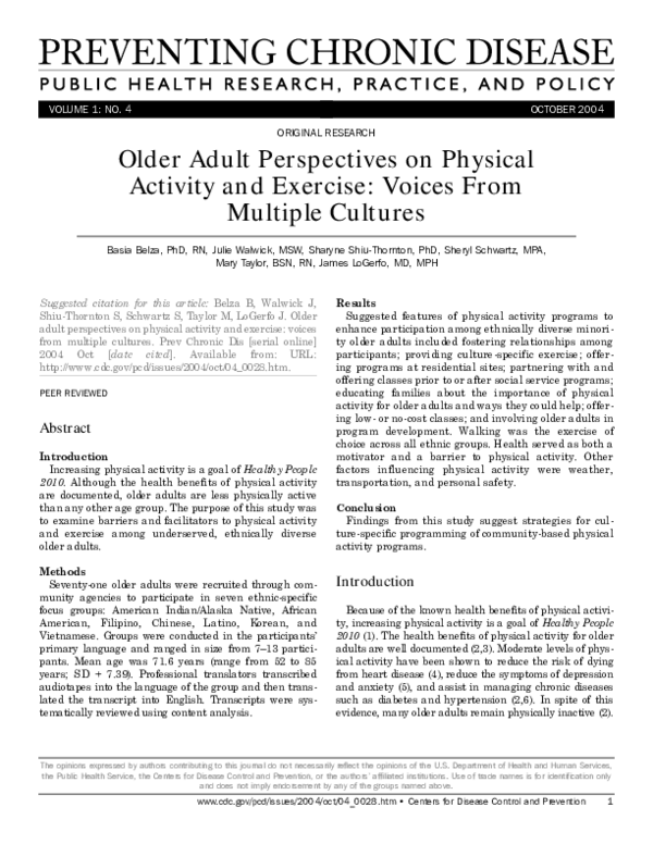 (PDF) Older adult perspectives on physical activity and exercise