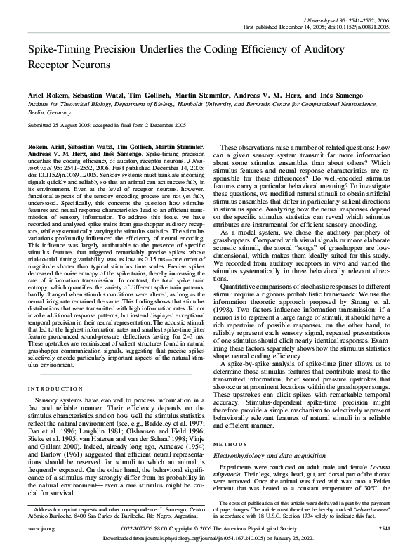 (PDF) Spike-Timing Precision Underlies the Coding Efficiency of ...