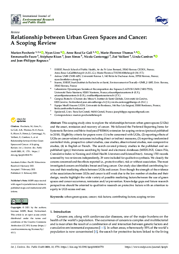 (PDF) Relationship between Urban Green Spaces and Cancer: A Scoping Review