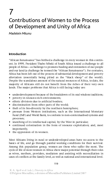 (PDF) Contributions of Women to the Process of Development and Unity of ...