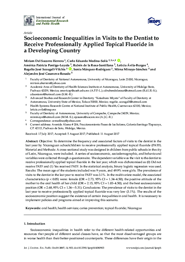 (PDF) Socioeconomic Inequalities in Visits to the Dentist to Receive ...