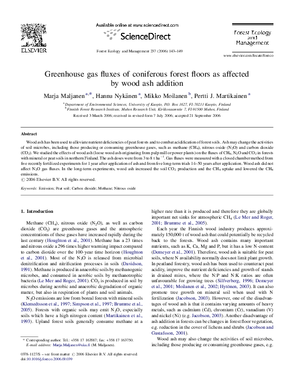 (PDF) Greenhouse gas fluxes of coniferous forest floors as affected by ...