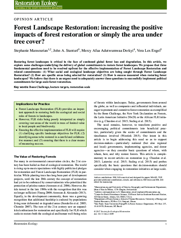 (PDF) Forest Landscape Restoration: increasing the positive impacts of ...