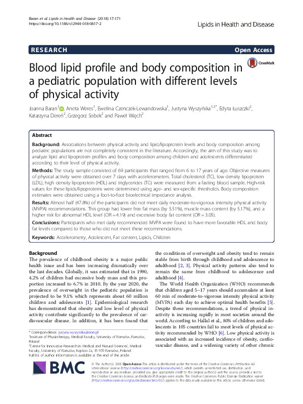 (PDF) Blood lipid profile and body composition in a pediatric ...