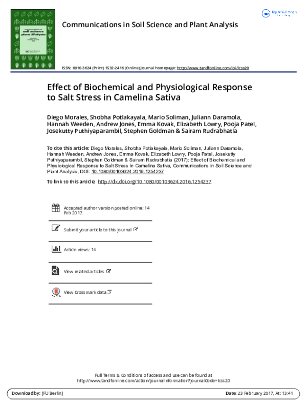 (PDF) Effect of Biochemical and Physiological Response to Salt Stress ...