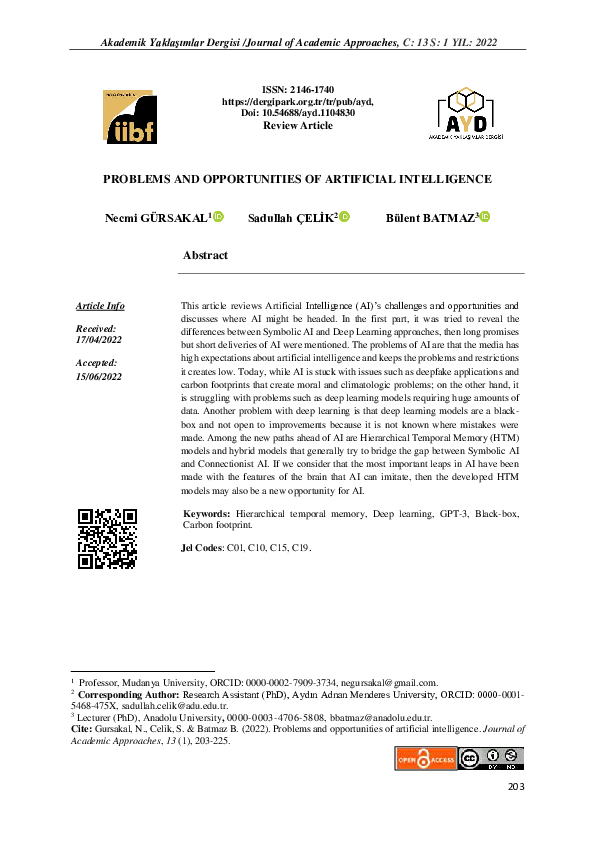 (PDF) Problems and Opportunities of Artificial Intelligence