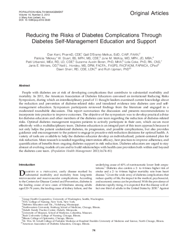 (PDF) Reducing the risks of diabetes complications through diabetes ...