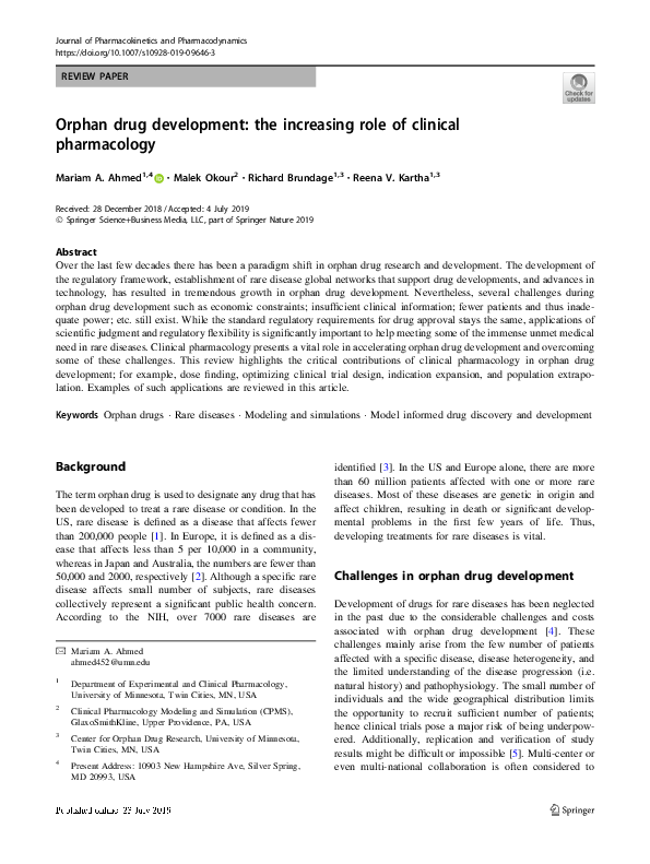 (PDF) Orphan drug development: the increasing role of clinical pharmacology