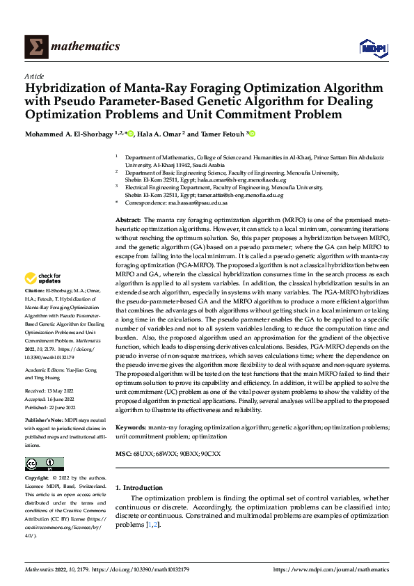 (PDF) Hybridization of Manta-Ray Foraging Optimization Algorithm with ...