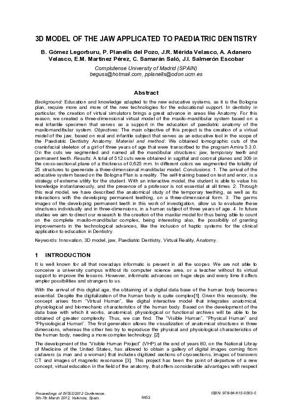 (PDF) 3D MODEL OF THE JAW APPLICATED TO PAEDIATRIC DENTISTRY