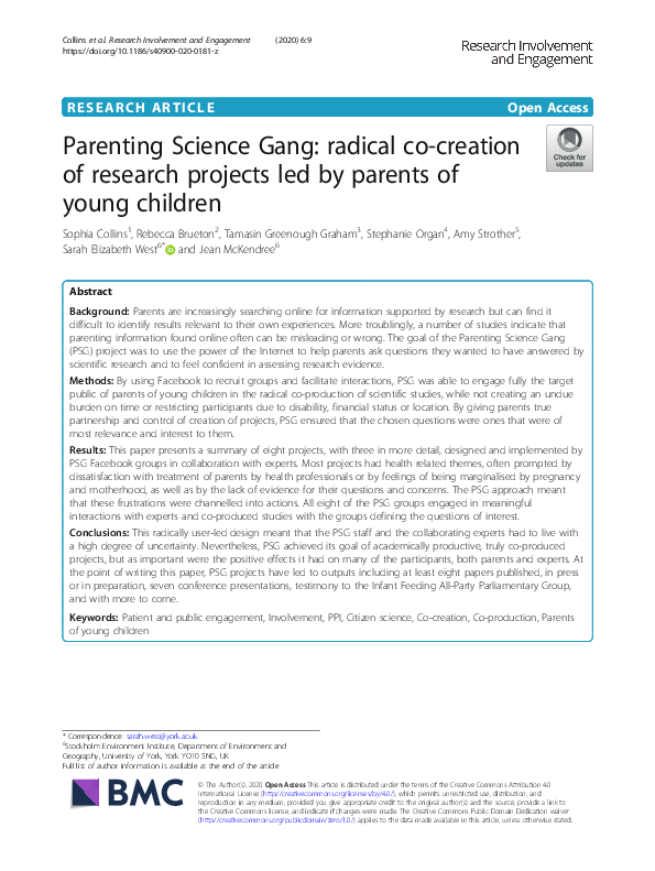 (PDF) Parenting Science Gang: radical co-creation of research projects ...