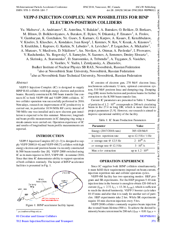 (PDF) VEPP-5 Injection Complex: New Possibilities for BINP Electron ...