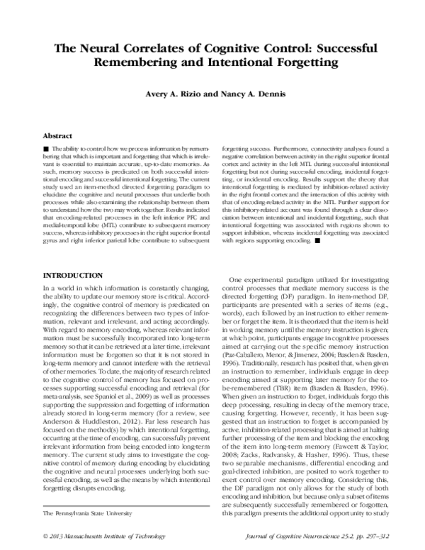 (PDF) The Neural Correlates of Cognitive Control: Successful ...