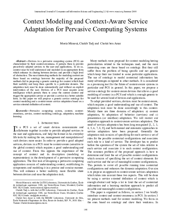 (PDF) Context Modeling And Context-Aware Service Adaptation For ...