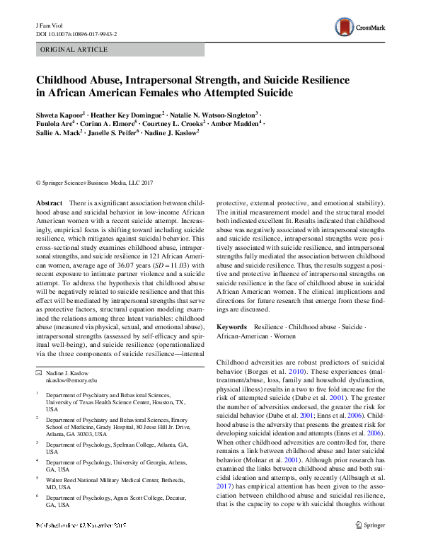 (PDF) Childhood Abuse, Intrapersonal Strength, and Suicide Resilience ...