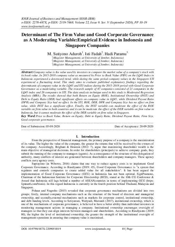 (PDF) Determinant of The Firm Value and Good Corporate Governance as A ...