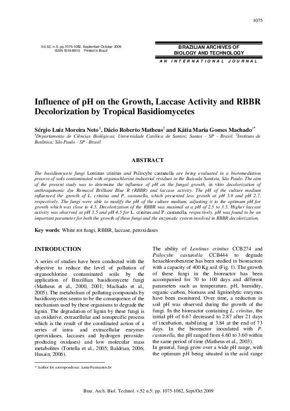 (PDF) Influence of pH on the growth, laccase activity and RBBR ...