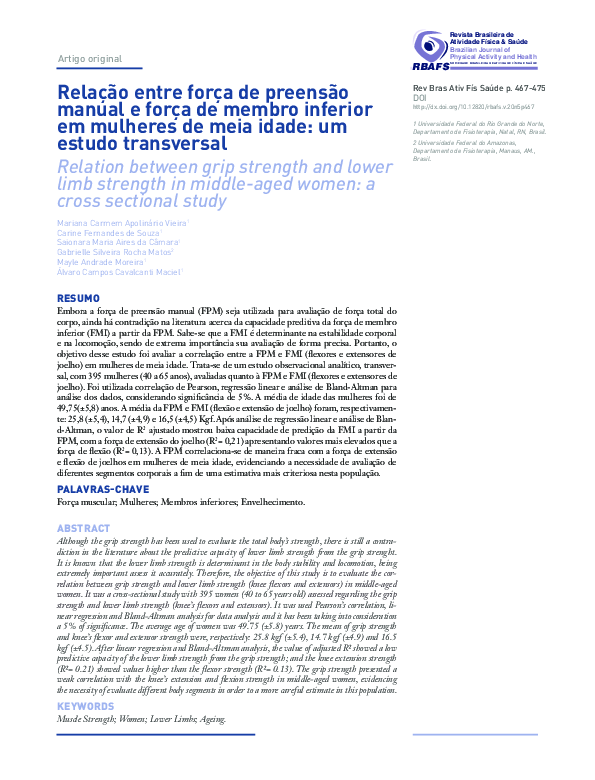 (PDF) Relation between grip strength and lower limb strength in middle ...