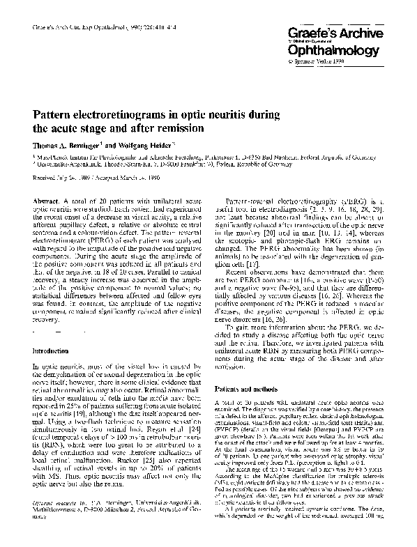 (PDF) Pattern electroretinograms in optic neuritis during the acute ...