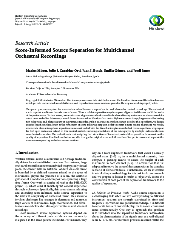 (PDF) Score-Informed Source Separation for Multichannel Orchestral ...