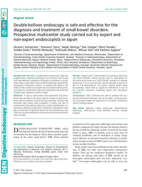 (PDF) Double-balloon endoscopy is safe and effective for the diagnosis ...