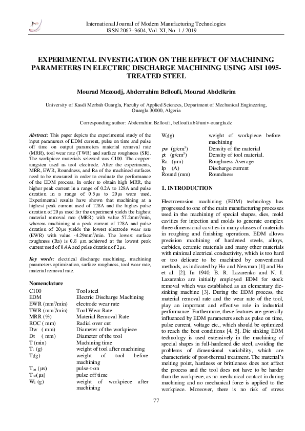 (PDF) Experimental Investigation on the Effect of Machining Parameters ...