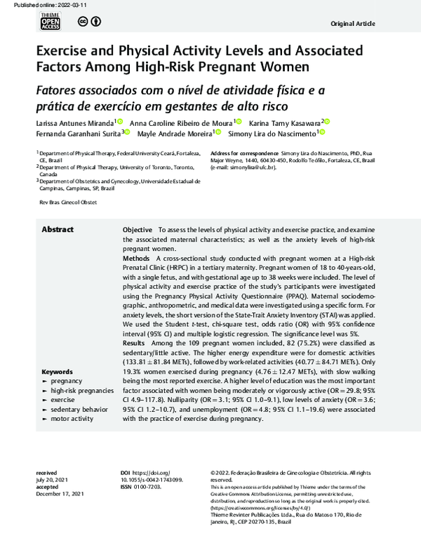 (PDF) Exercise and Physical Activity Levels and Associated Factors ...