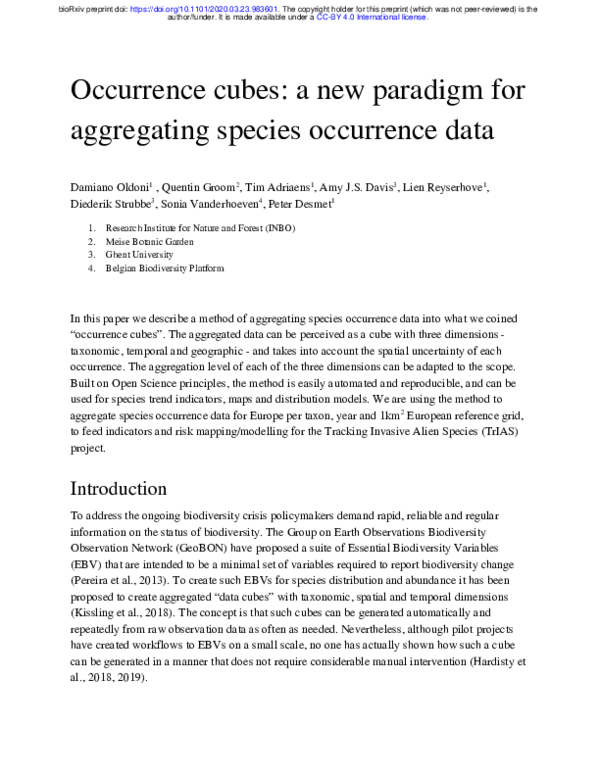 (PDF) Occurrence cubes: a new paradigm for aggregating species ...