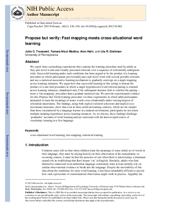 (PDF) Propose but verify: Fast mapping meets cross-situational word ...