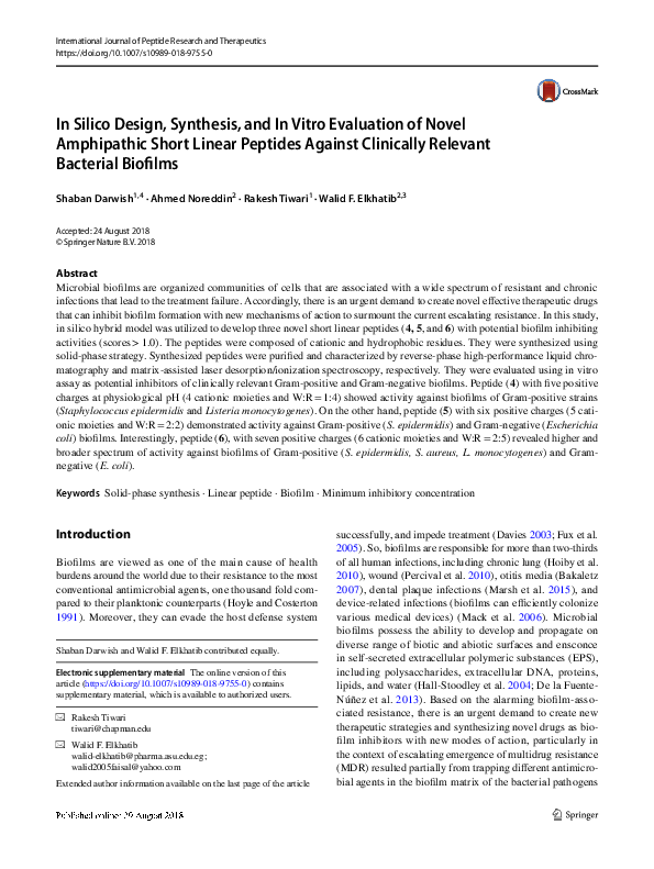 (PDF) In Silico Design, Synthesis, and In Vitro Evaluation of Novel ...