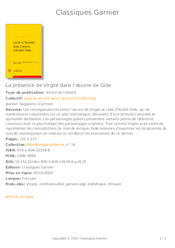 (PDF) La présence de Virgile dans l’œuvre de Gide