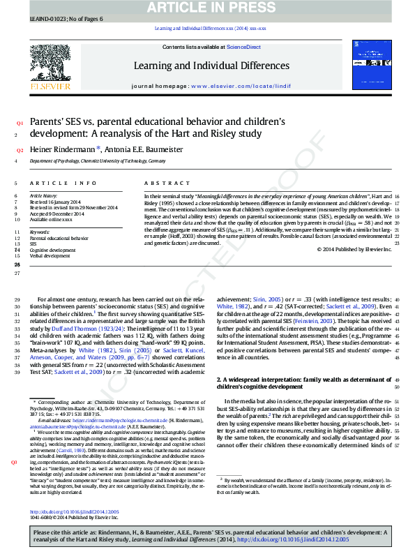 (PDF) Parents' SES vs. parental educational behavior and children's ...