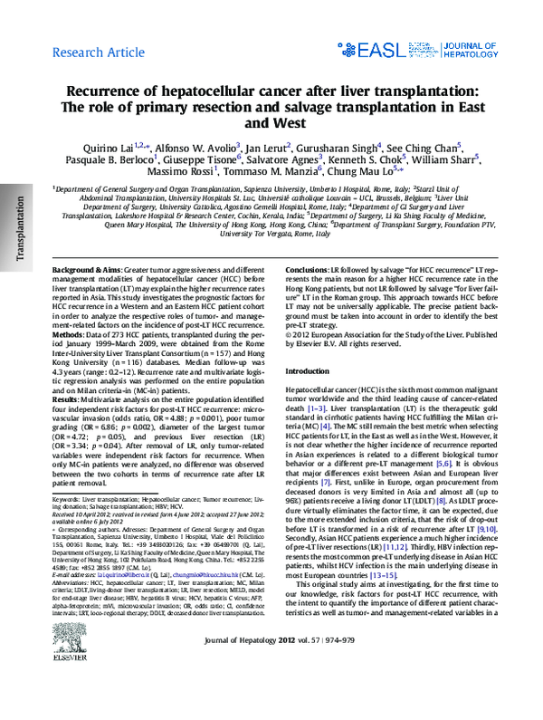(PDF) Recurrence of hepatocellular cancer after liver transplantation ...
