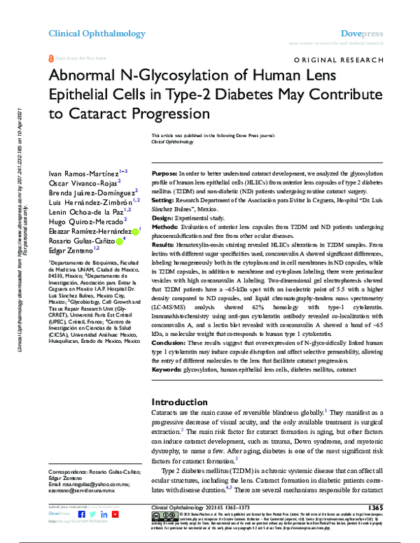 (PDF) Abnormal N-Glycosylation of Human Lens Epithelial Cells in Type-2 ...