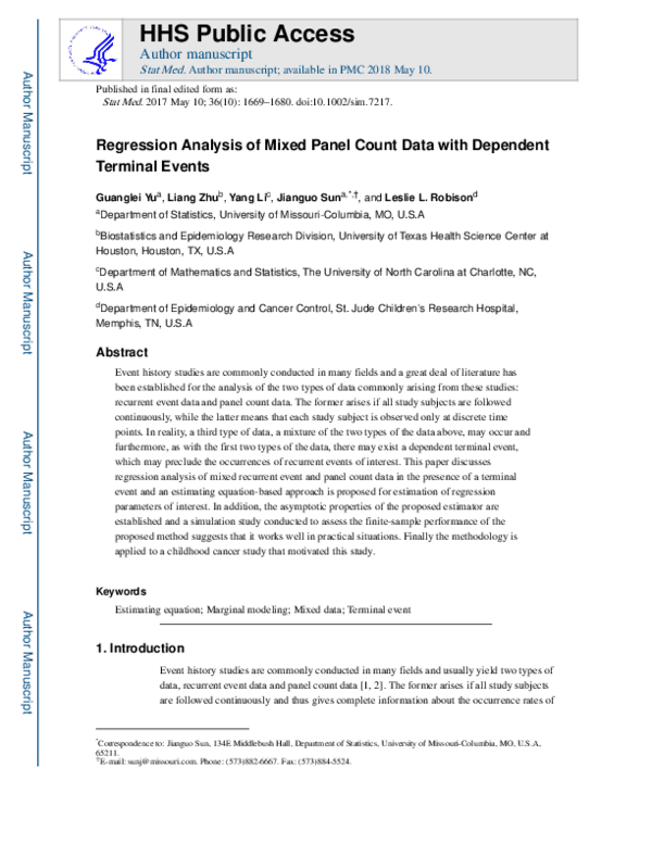 (PDF) Regression analysis of mixed panel count data with dependent ...