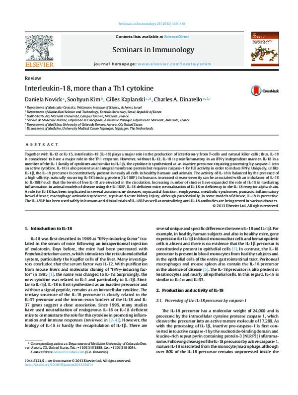 (PDF) Interleukin-18, more than a Th1 cytokine