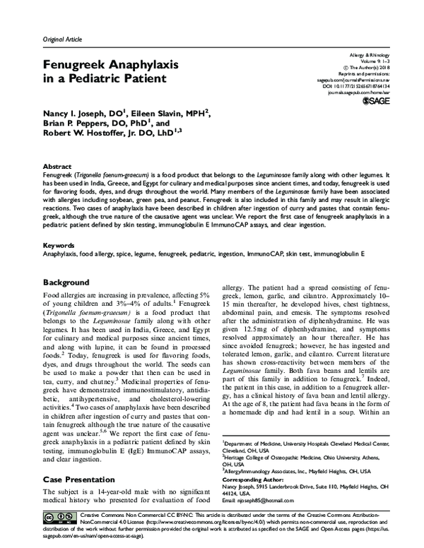 (PDF) Fenugreek Anaphylaxis in a Pediatric Patient