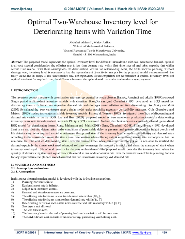 (PDF) Optimal Two-Warehouse Inventory level for Deteriorating Items ...