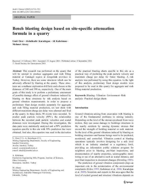 (PDF) Bench blasting design based on sitespecific attenuation formula