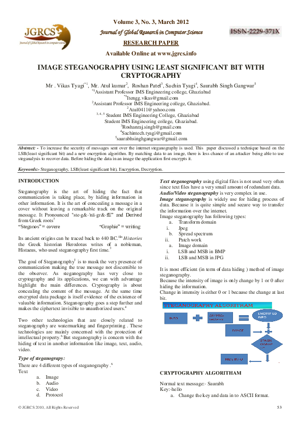 (PDF) Image Steganography Using Least Significant Bit with Cryptography