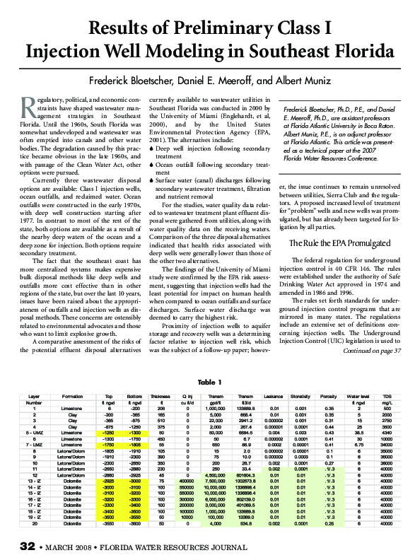 (PDF) Results of Preliminary Class I Injection Well Modeling in ...
