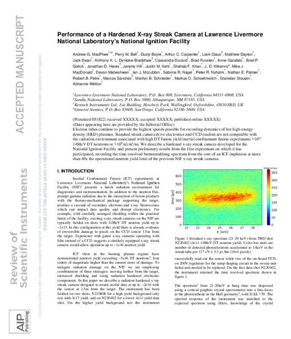 (PDF) Performance of a hardened x-ray streak camera at Lawrence ...