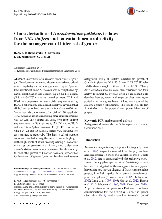 (PDF) Characterisation of Aureobasidium pullulans isolates from Vitis ...