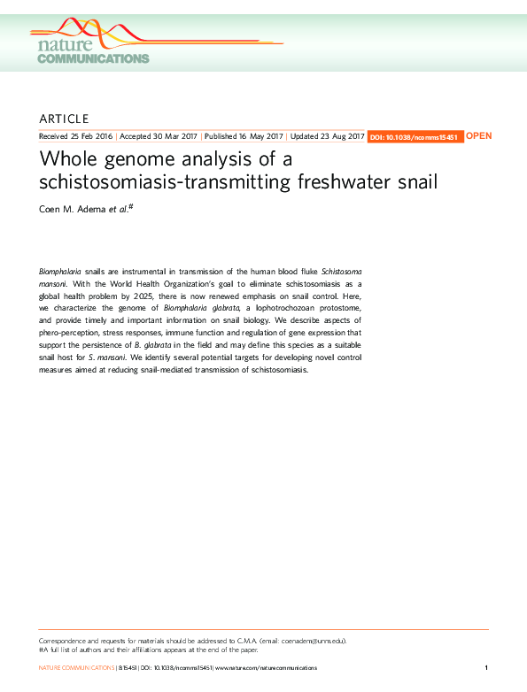 (PDF) Whole genome analysis of a schistosomiasis-transmitting ...