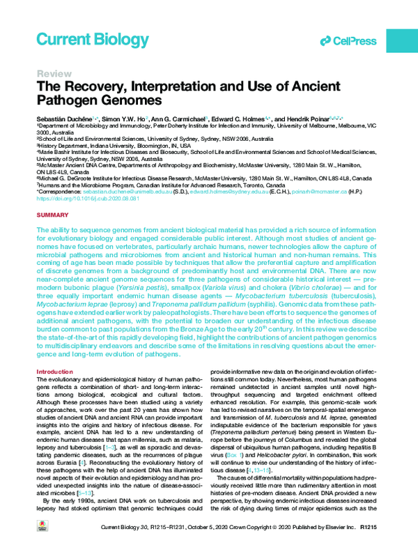(PDF) The Recovery, Interpretation and Use of Ancient Pathogen Genomes