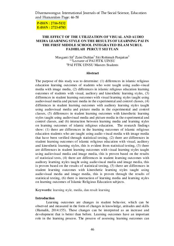 (PDF) The Effect of the Utilization of Visual and Audio Media Learning ...