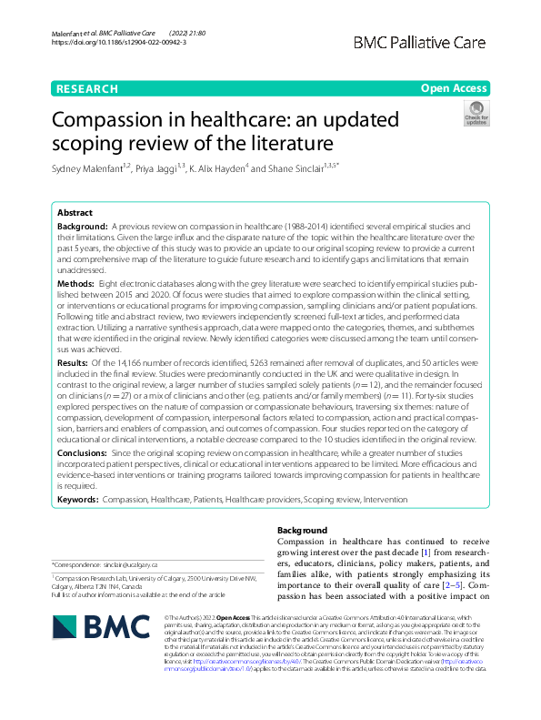 (PDF) Compassion in healthcare: an updated scoping review of the literature