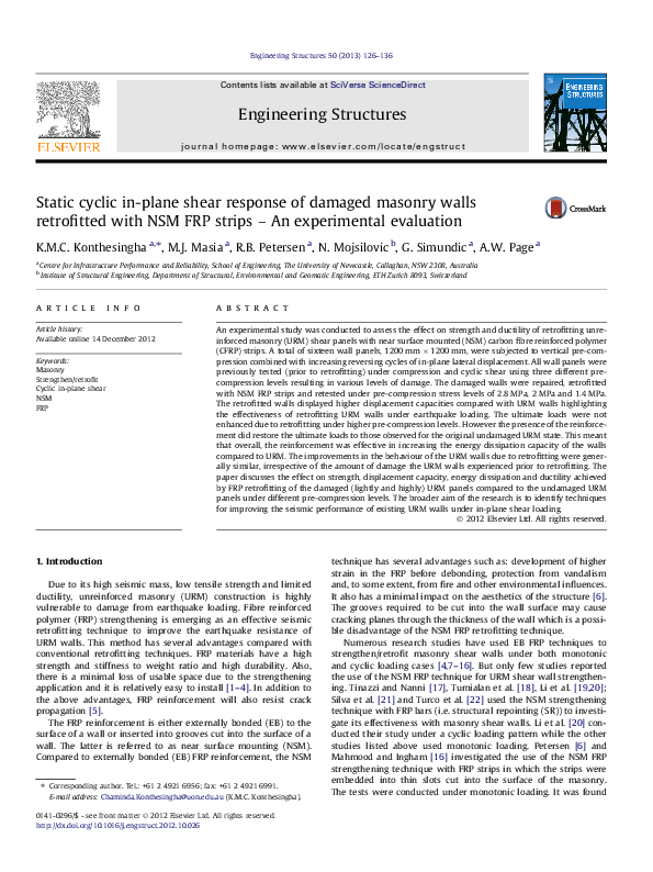 (PDF) Static cyclic in-plane shear response of damaged masonry walls ...