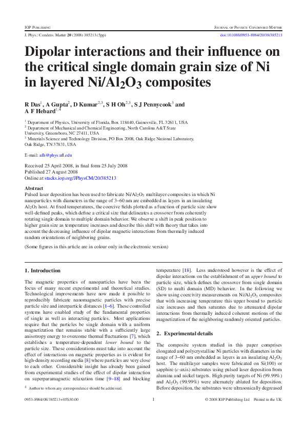 (PDF) Dipolar interactions and their influence on the critical single ...